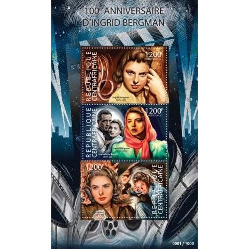CENTRAL AFRICA 2015 SHEET MNH INGRID BERGMAN CINEMA ACTRESSES 2