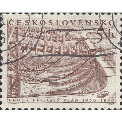 CZECHOSLOVAKIA, 5 year plan, power plant, brown-carmine 1956, 5h
