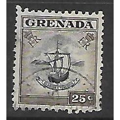 GRENADA 1955 25c BADGE OF COLONY BLACK & SEPIA SG 201 FINE USED