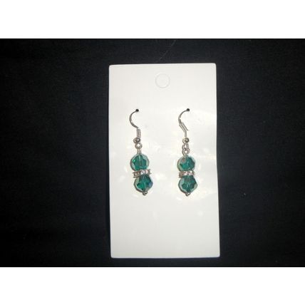 4 Fire polished emerald green with square clear crystal glass earrings