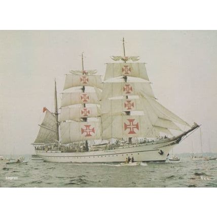 Sagres Portuguese Vintage Training Sailing Ship Red Cross Nurse Mast Postcard