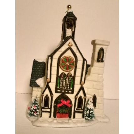 1991 Porcelain Christmas Valley Village Church Hollyshire Place Cord Inc CVH 111