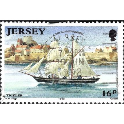 JERSEY, SHIP, Tickler, brigantine, 1858, blue 1992, 16p, #3