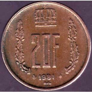 1981 Luxembourg 20 Francs Coin