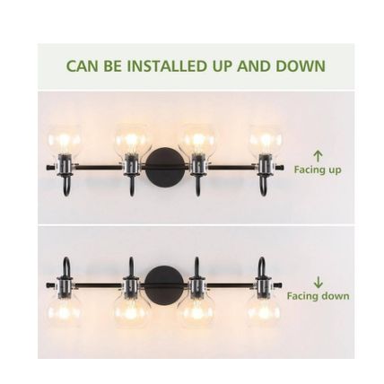 JUSHENG 28.5 in. 4-Light Black Bathroom Vanity Light with Clear Glass Shades