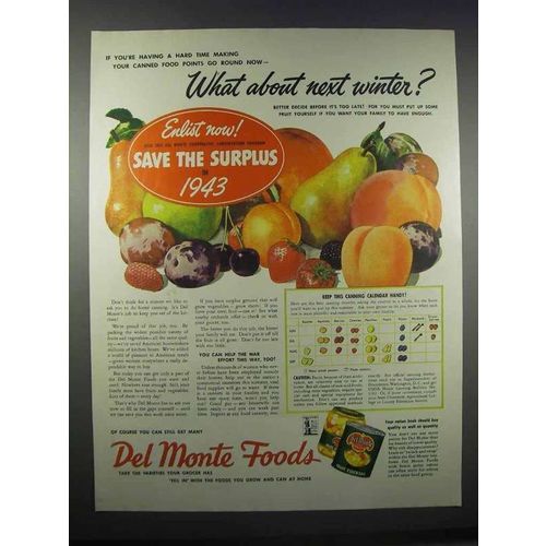 1943 Del Monte Foods Ad - What About Next Winter?