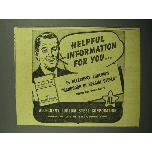 1943 Allegheny Ludlum Steel Ad - Helpful Information