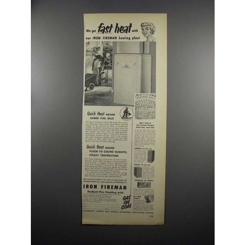 1953 Iron Fireman Furnace Ad - Fast Heat