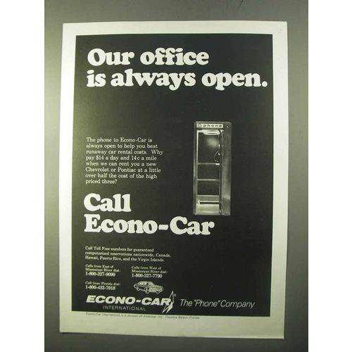 1970 Econo-Car Car Rental Ad - Office Always Open
