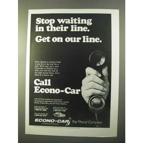 1970 Econo-Car Car Rental Ad - Stop Waiting in Line