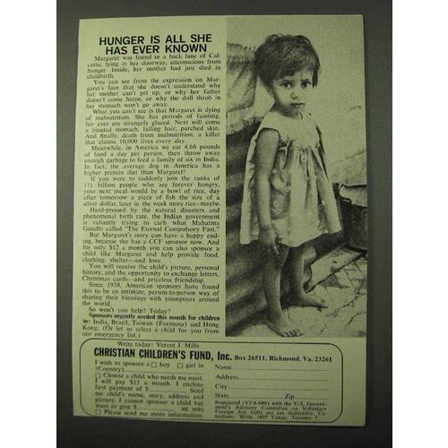 1971 Christian Children's Fund Ad - Hunger is All