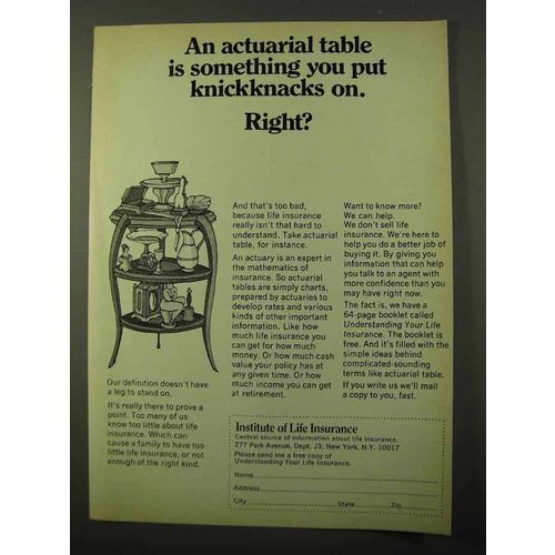 1971 Institute of Life Insurance Ad - Actuarial Table