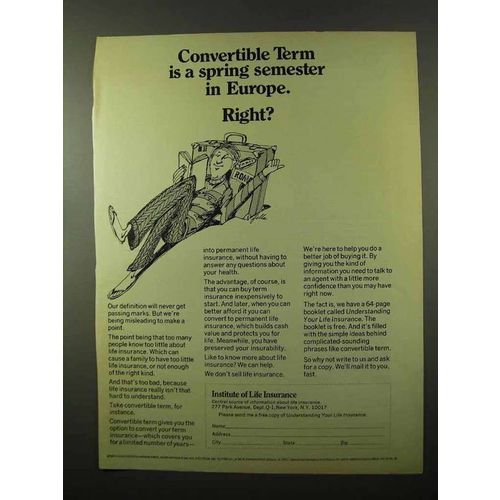 1971 Institute of Life Insurance Ad - Convertible Term