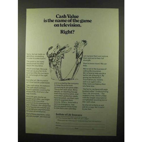 1971 Institute of Life Insurance Ad - Cash Value