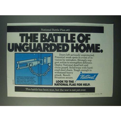 1979 National Dead Bolt and Chain Guard Ad - Unguarded Home