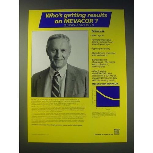 1989 MSD Merck Sharp Dohme Mevacor Ad - Who's getting results on Mevacor?