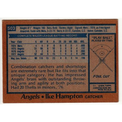 1978 Topps baseball card 503 Ike Hampton - Angels