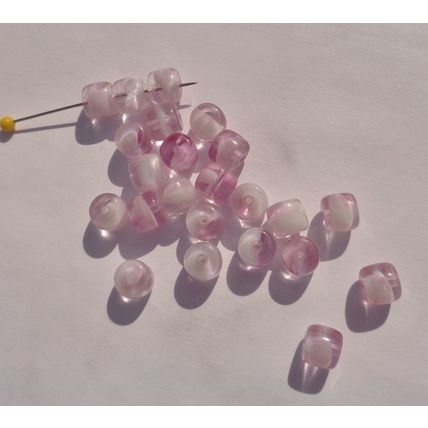 22 Vintage Pink Givre Glass Beads 6mm Barrel Pinkish Purple Craft bd076