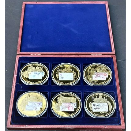 SUPERSIZED SIX 24CT GOLD PLATED PROOF ‘BRITISH BANKNOTES’ COMMEMORATIVE COINS