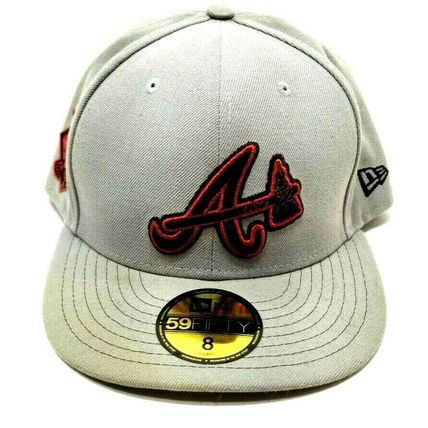 New Era 59Fifty Atlanta Braves Game Fitted Hat Grey MLB Baseball Cap Hat (J2)