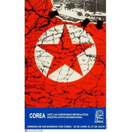 Political OSPAAAL POSTER.Solidarity w/ Korea cold War history.Asia struggle.Map