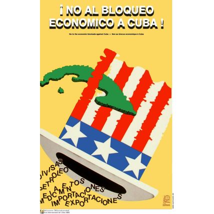 Political OSPAAAL POSTER.World solidarity with Cuba.No al Bloqueo.No embargo