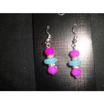 Hot pink & turquoise with clear crystals earrings