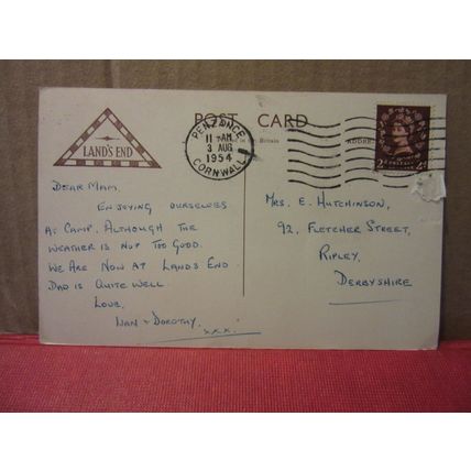 multiview, LAND'S END, CORNWALL .. used vintage postcard 1954 pm #