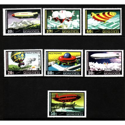 MONGOLIA 1977 AIRSHIPS & BALLOONS SG 1099 / 1105 SET 7 VALS UM MINT#3