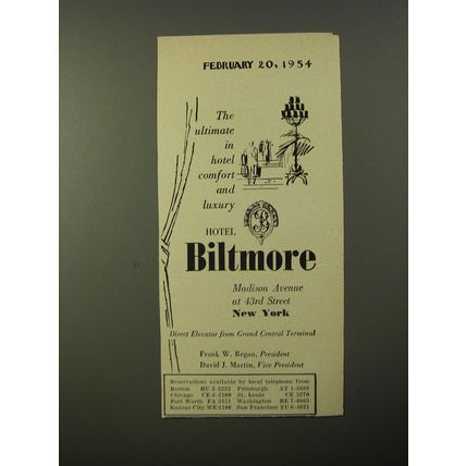 1954 Hotel Biltmore Ad - The ultimate in hotel comfort and luxury