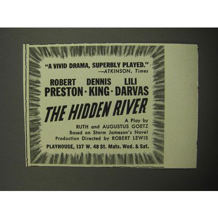 1957 The Hidden River Play Ad - A Vivid Drama, Superbly Played