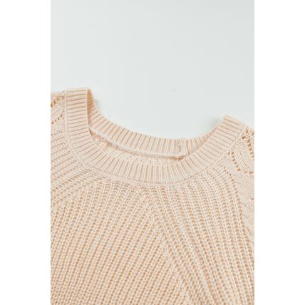 Beige Hollow-out Puffy Sleeve Knit Sweater