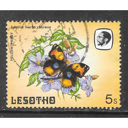 LESOTHO 1987 BUTTERFLIES YELLOW PANSY 5S USED DATED COPY