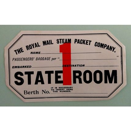 Royal Mail Steam Packet Company circa 1910 State Room Baggage label S America