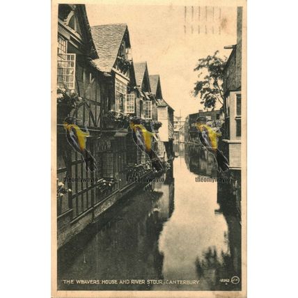 Weavers House & River Stour, Canterbury, Valentines Bromotype Postcard 1939