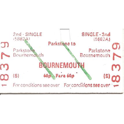 B.R.B. Edmondson Ticket - Parkstone to Bournemouth