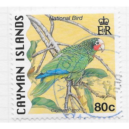 CAYMAN ISLANDS 1996 QE2 NATIONAL BIRD PARROT USED BLUE PMK