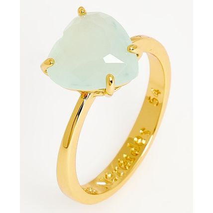 LES NEREIDES PARIS Gold Tone & Heart Embellished Diamantine Solitaire Ring - NEW