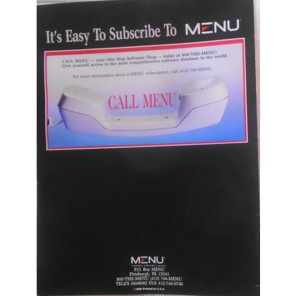 MENU - The One Stop Software Shop - original promo brochure, 1988.
