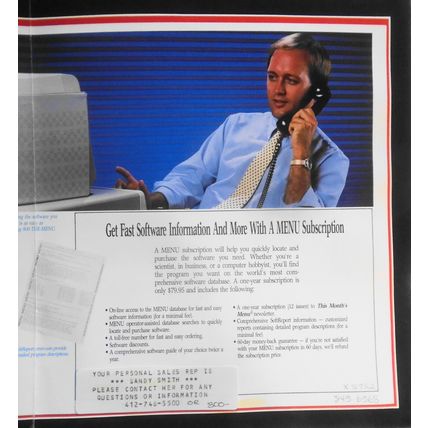 MENU - The One Stop Software Shop - original promo brochure, 1988.