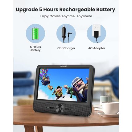 FANGOR 7.5 Inch Dual Car DVD Player, Portable DVD Player for Car with 5 Hours Re