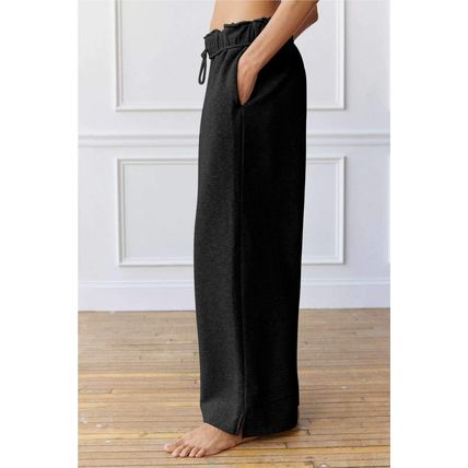 Black Elastic High Waist Drawstring Sweatpants