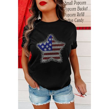 Black Flag Inspired Rhinestone Star Graphic T Shirt