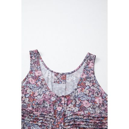 Yellow Boho Floral Pleated Buttoned Front Tank Top