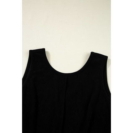 Black Corduroy Sleeveless Mini Dress With Patched Pockets