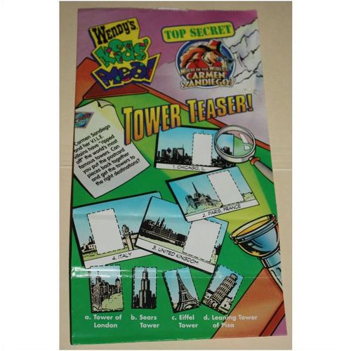 1996 Wendys Carmen Sandiego Tower Teaser Kids Meal Bag