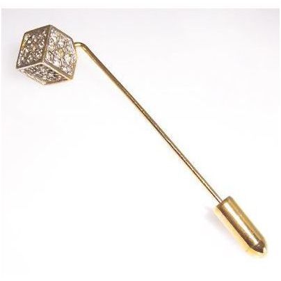 Pin #007 tie stick lapel gold tone crystal cube 2 inch unisex costume jewelry