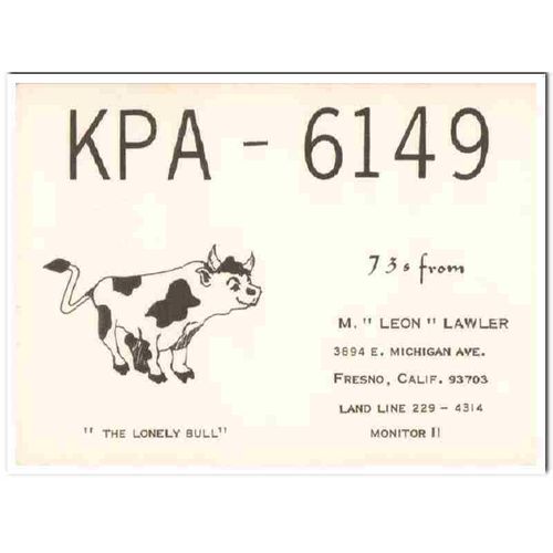 kpa-6149 m leon lawler fresno calif 1960s cb qsl card vintage postcard