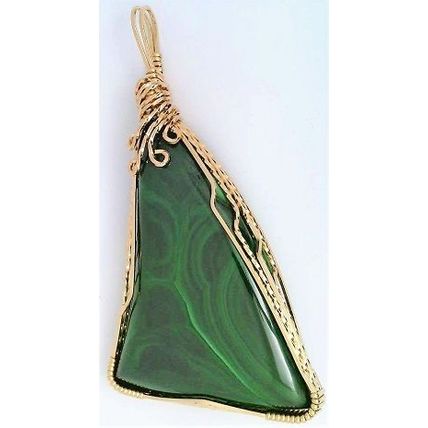 Malachite Gold Wire Wrap Gemstone Pendant 5