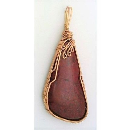 Red Speckled Hematite Bronze Wire Wrap Gemstone Pendant 16